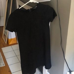 Aqua short sleeve black suede dress